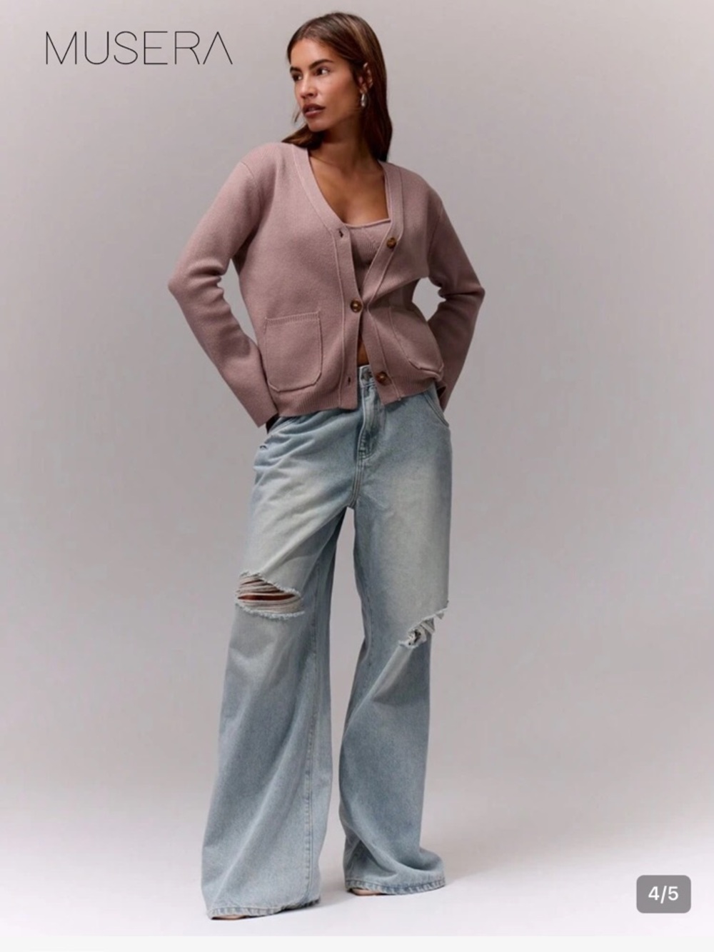 NWT Musera Dusty Pink Button-Up Knit Cardigan with Tank